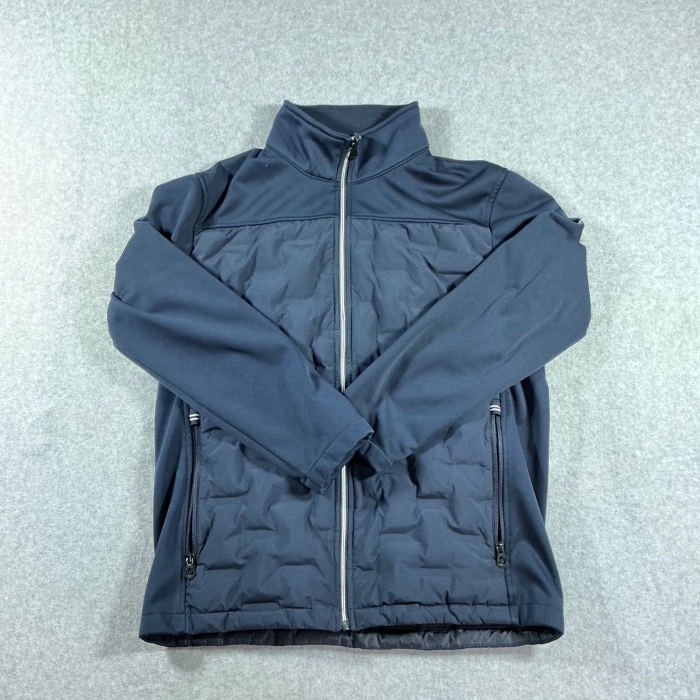 Nautica Mens Navy Blue Quilted Hybrid Softshell Full Zip Jacket Size Medium